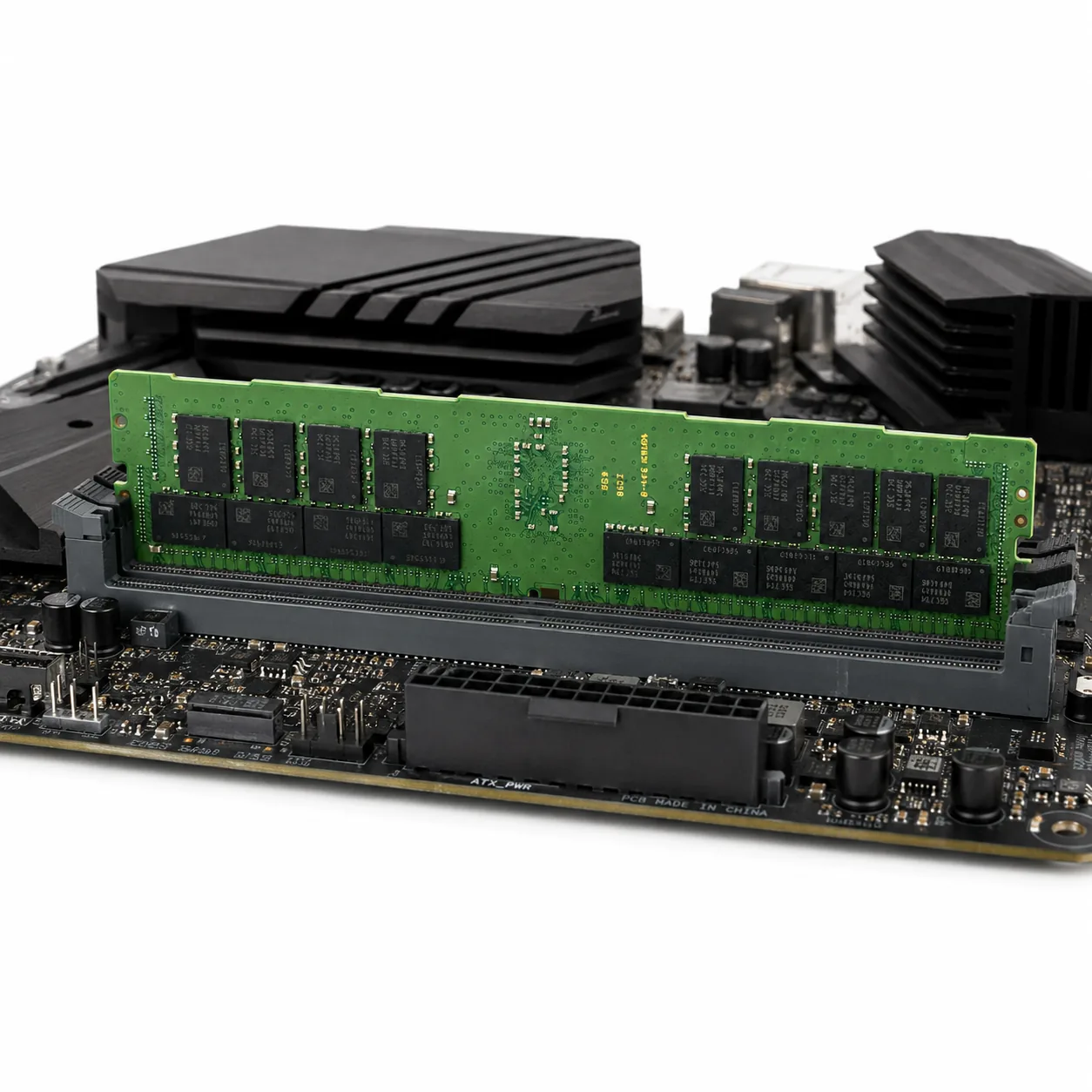 DDR4-2400 workstation module installed upright in a DIMM slot on a motherboard