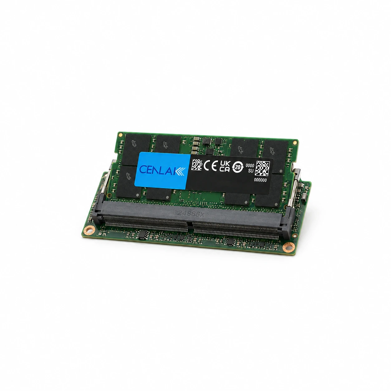 DDR5 SODIMM installed in a laptop's SO-DIMM slot on a laptop motherboard