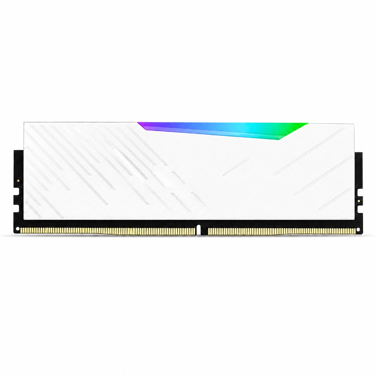 White DDR5 memory module with RGB accent strip